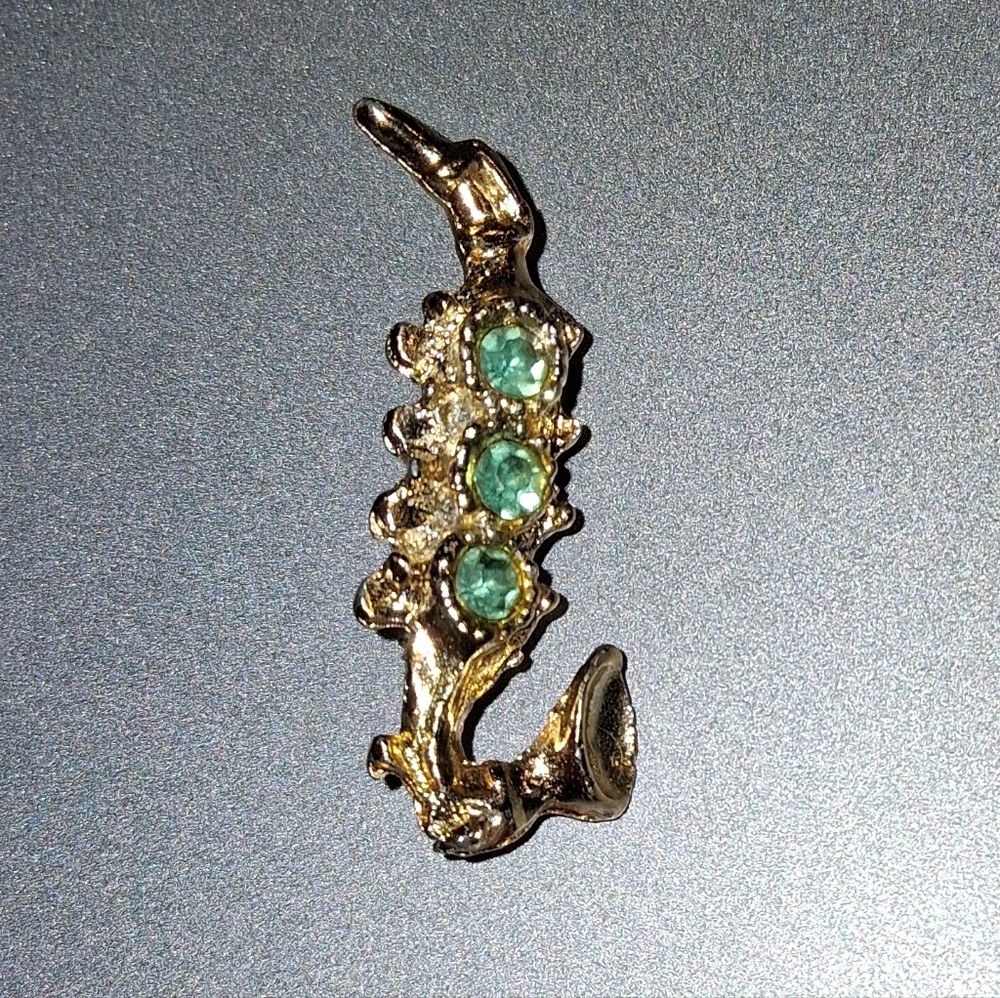 Vintage Saxaphone Pin W/ Light Blue Rhinestones